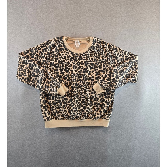 Maeve Tops - Maeve Sweatshirt Womens XS Tan Black Leopard Print Raglan Pullover OB2186422